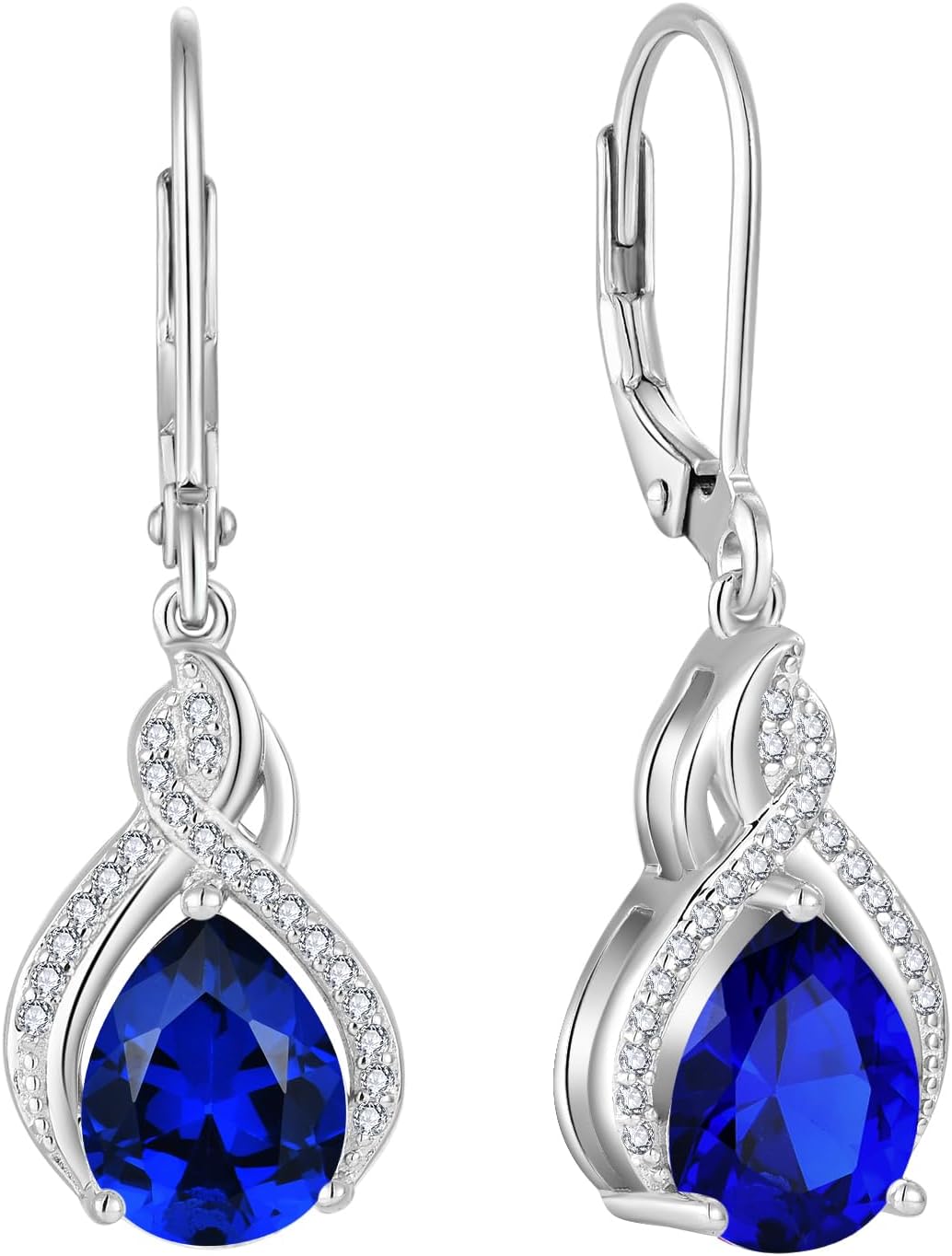 Infinity Teardrop Earrings 925 Sterling Silver Dangle Drop Leverback Earrings Pear Shaped Birthstone Jewelry Gifts for Women