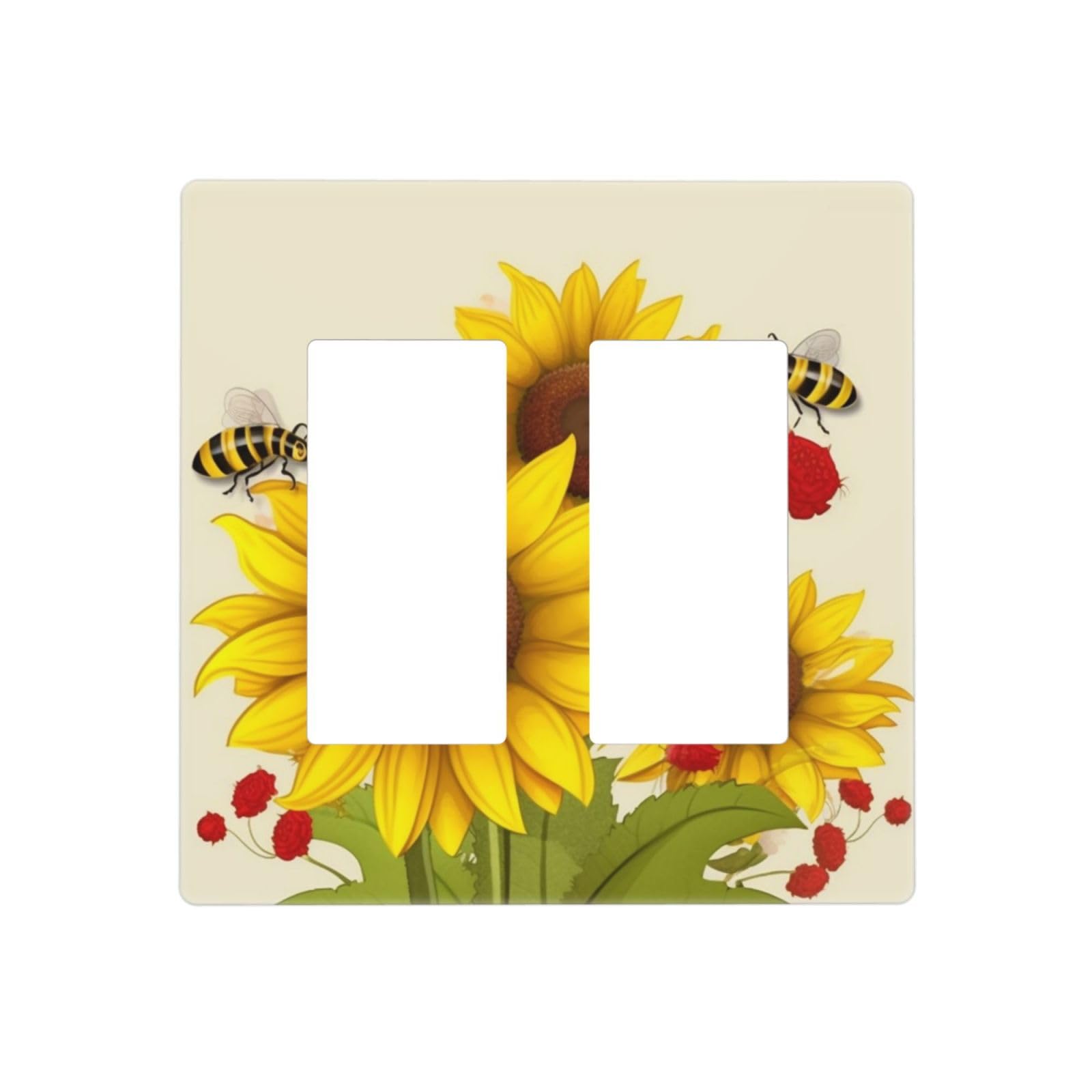 Decorator Wall Plate 2 Gang Light Switch Covers Bees Sunflowers Daisy Rose Flowers Wallplate Double Toggle Switch Plate Standard Size Electrical Outlet Covers Decorative Wall Switch Plate Cover