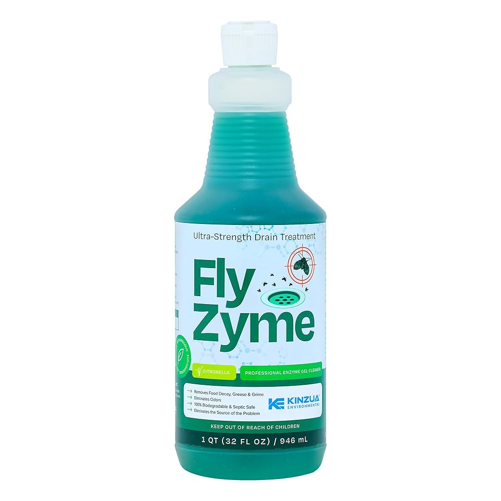 Kinzua Environmental Fly-Zyme, Highly Concentrated Enzyme Drain Cleaner for Pipes & Fruit Flies, Citronella Scented Organic Waste Degrader & Odor Neutralizer, 32 fl oz
