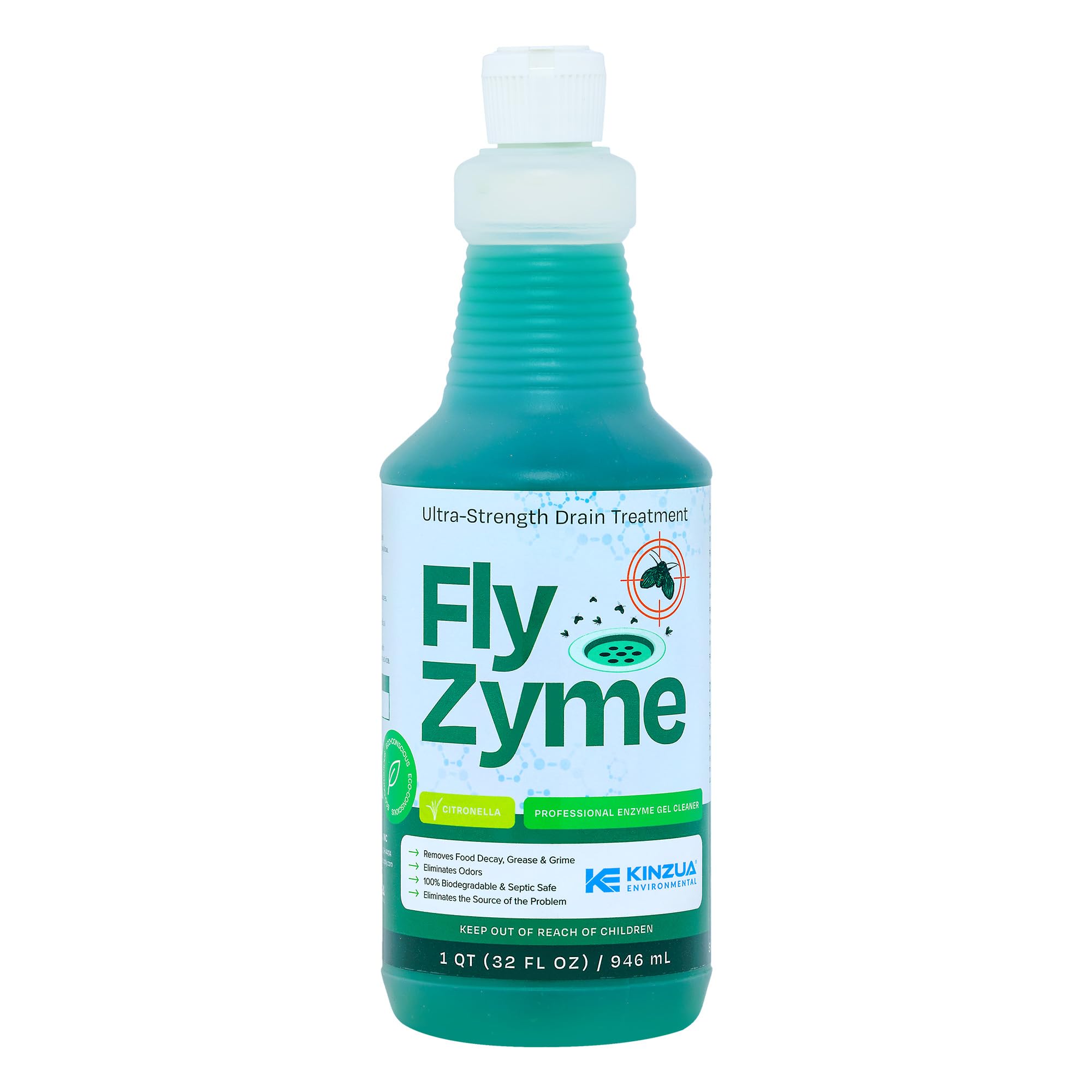 Kinzua Environmental Fly-Zyme, Highly Concentrated Enzyme Drain Cleaner for Pipes & Fruit Flies, Citronella Scented Organic Waste Degrader & Odor