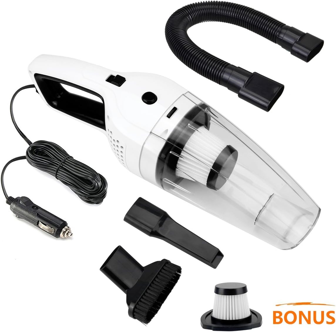 TFLASH Car Vacuum Cleaner, DC 12-Volt 106W Wet & Dry Handheld Car Cleaning Kit with 16FT Power Cord and Flashlight (White)