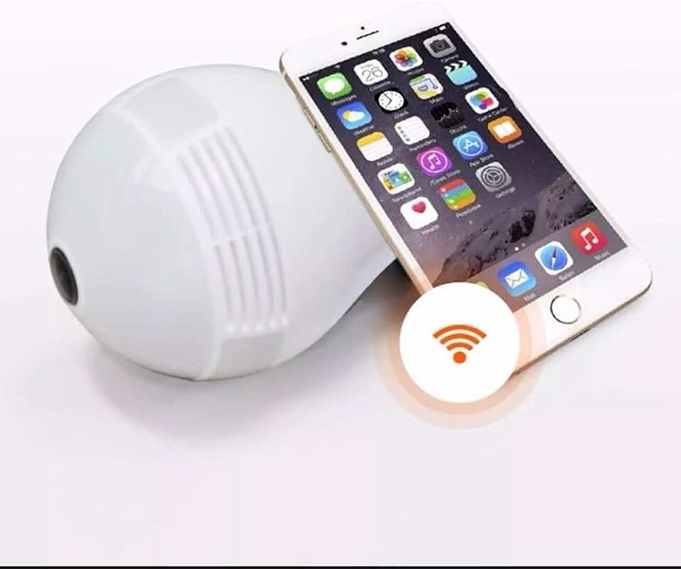 Camera Lampada Alta Definicao 360 Panoramica Espia Wifi Ip Seguraca Vr V380