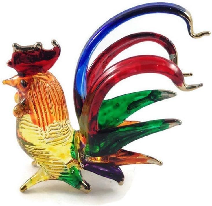 Tiny 2½" Multicolor Rooster Chicken Hen - Miniature Hand Blown Painted Glass Birds Colorful Small Crystal Animal Cute Decorative Figures Collectible Figurines Home Décor Gifts
