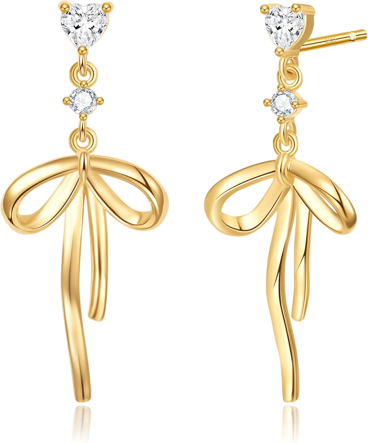 DAILY VIBES Dainty Gold Pearl Drop Dangle Earrings for Women 925 Sterling Silver Post Cute 14K Gold Plated Cubic Zirconia Small Heart Bow Earrings for Women