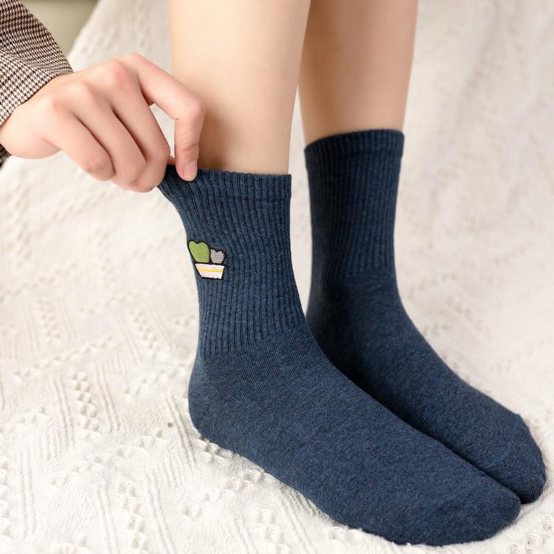 Image of Fruit Socks Cute Socks for Women Crew Socks Cotton Embroidered Banana Avocado Strawberry 4-6pairs