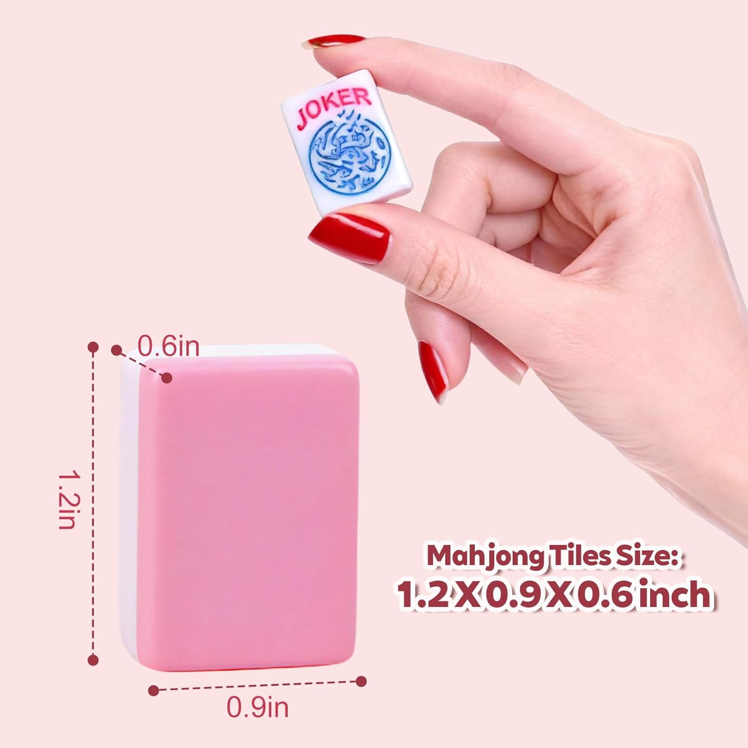 1.2-inch Premium Pink American Mahjong Tile Set. Made of Durable and Sturdy Melamine. Perfect for Multiplayer Games, on-the-go Gaming, and Playing with Family and Friends.