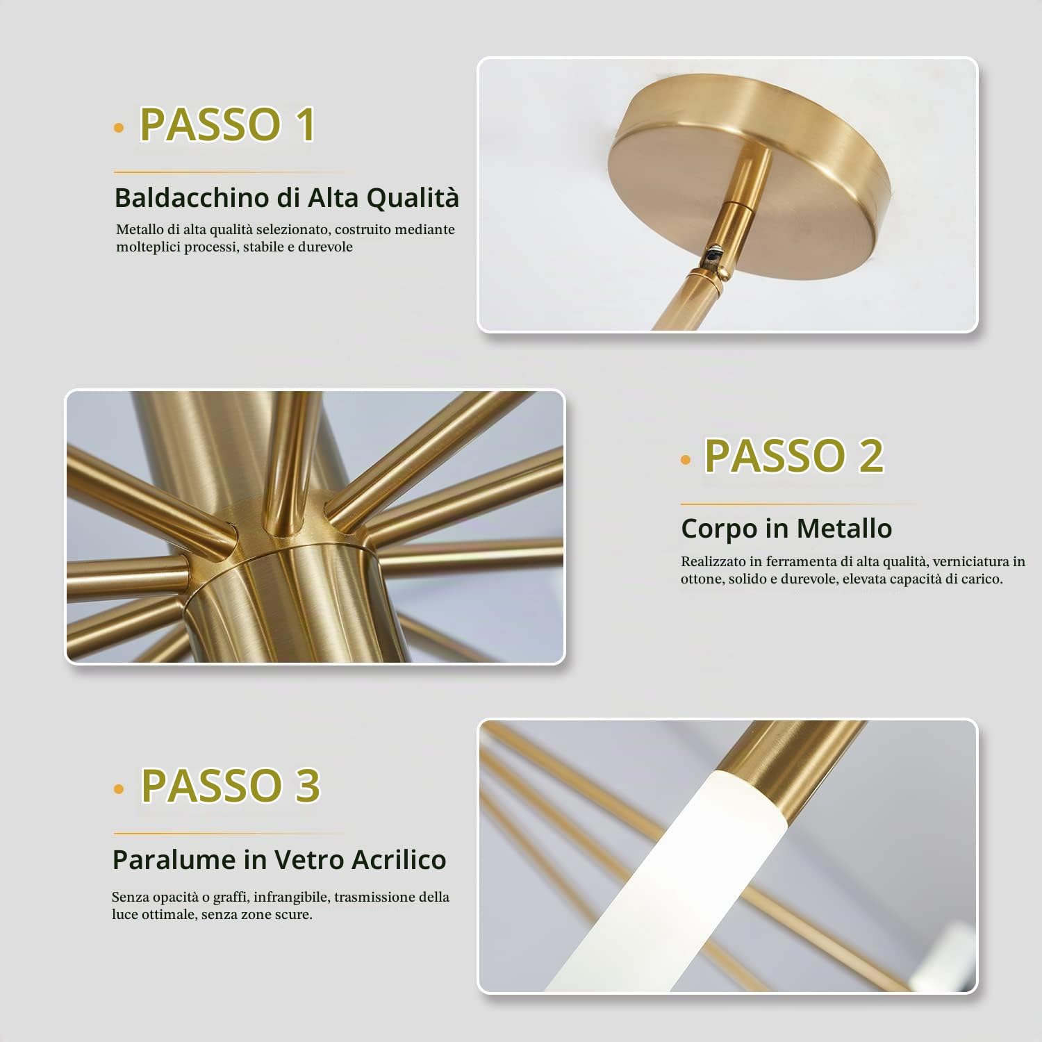 KCO Lighting Lampadario moderno della metà del secolo Lampadario d'ottone Lampadario d'oro Lampadario d'epoca per la camera da letto Lampadario Sputnik a filo soffitto Grandi lampadari