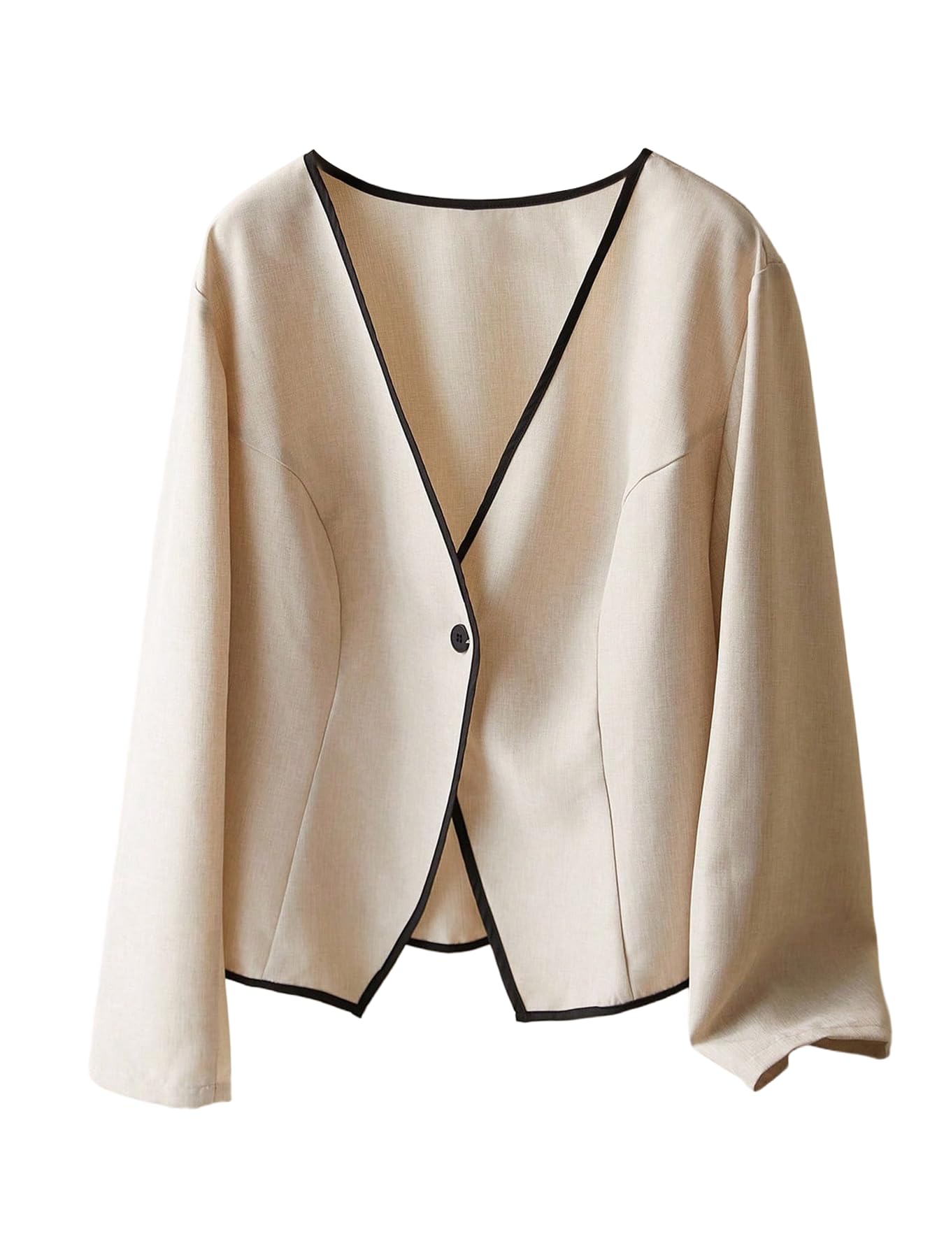 OYOANGLE Womens Plus Size Contrast Trim V Neck Long Sleeve Button Jackets Lightweight Work Dressy Outerwear