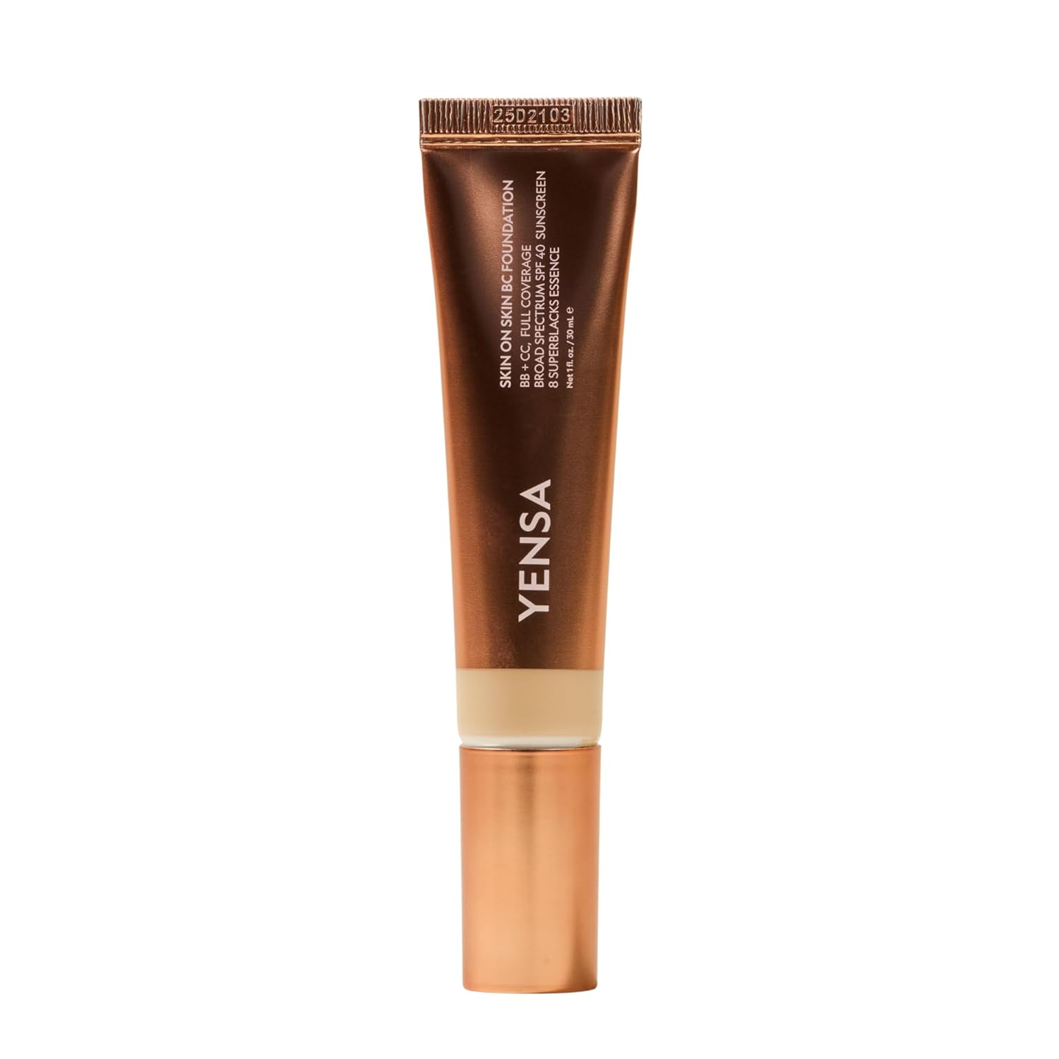 YENSA Skin on Skin BC Foundation Makeup - CC, BB Cream & Full Coverage Foundation-In-One - Buildable, Radiant Finish with SPF 40, Hyaluronic Acid, Peptides & 8 SuperBlacks - Light Neutral (1 oz)