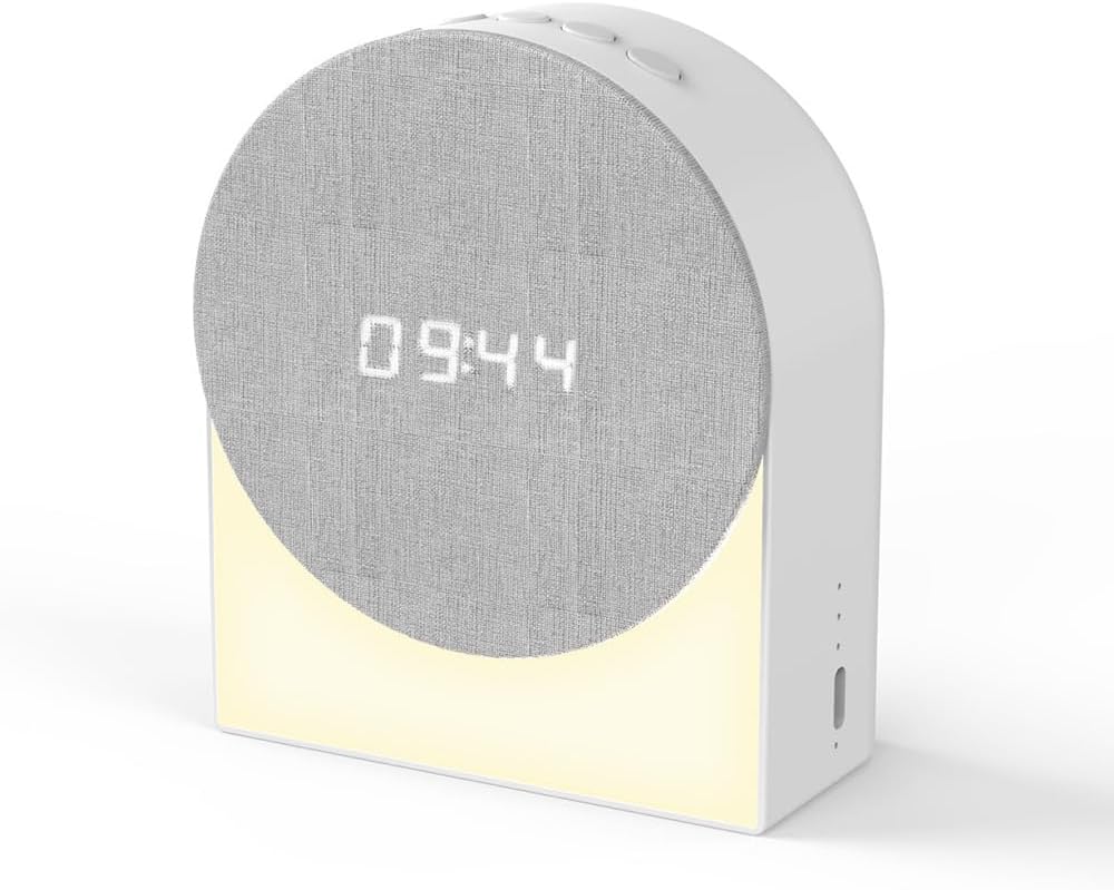 Generic Bedside Dream Machine, White Noise Sound Machine, Sunrise Alarm Clock with Night Light, 4 in 1 Music Speaker, Sleeping Soother with 6 Sounds, Gifts for Children and Adult,white (white, Medium)