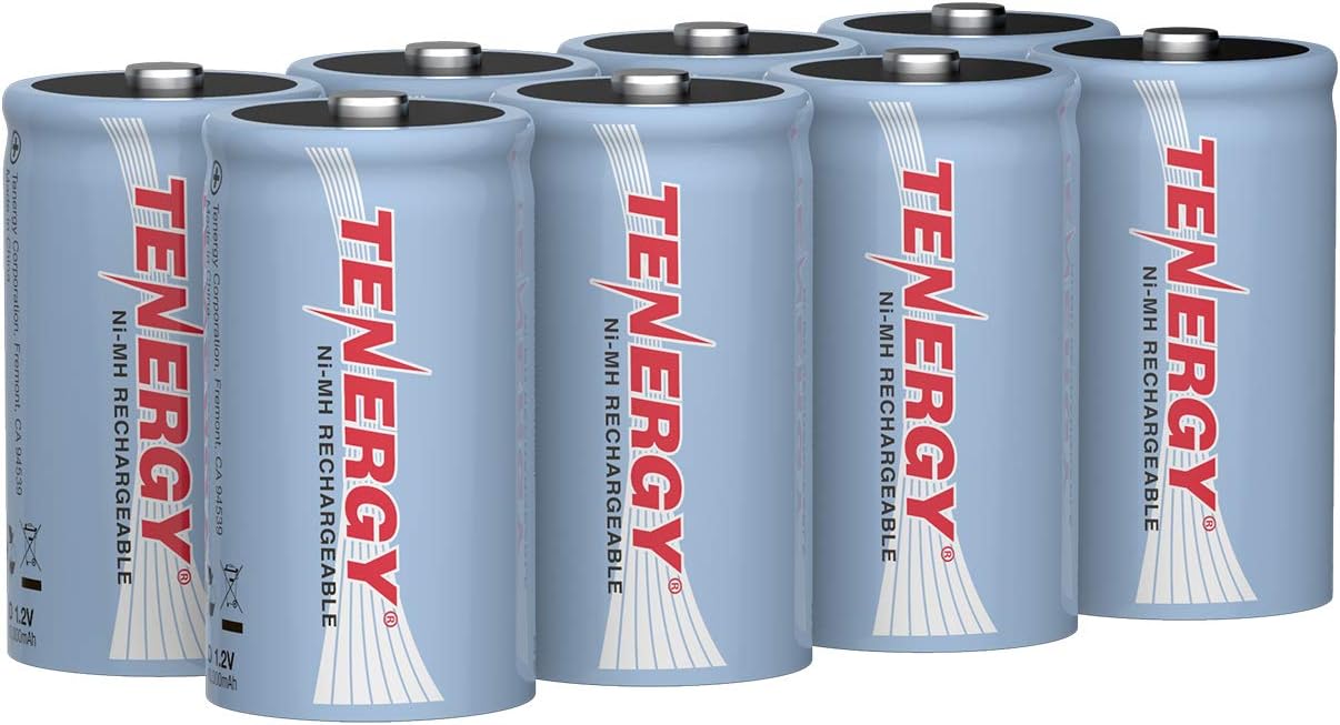 10000mAh NiMH D Battery, Rechargeable High Capacity D Size Battery, High Drain D Cell Batteries for Flashlight, 8-Pack - UL Certified