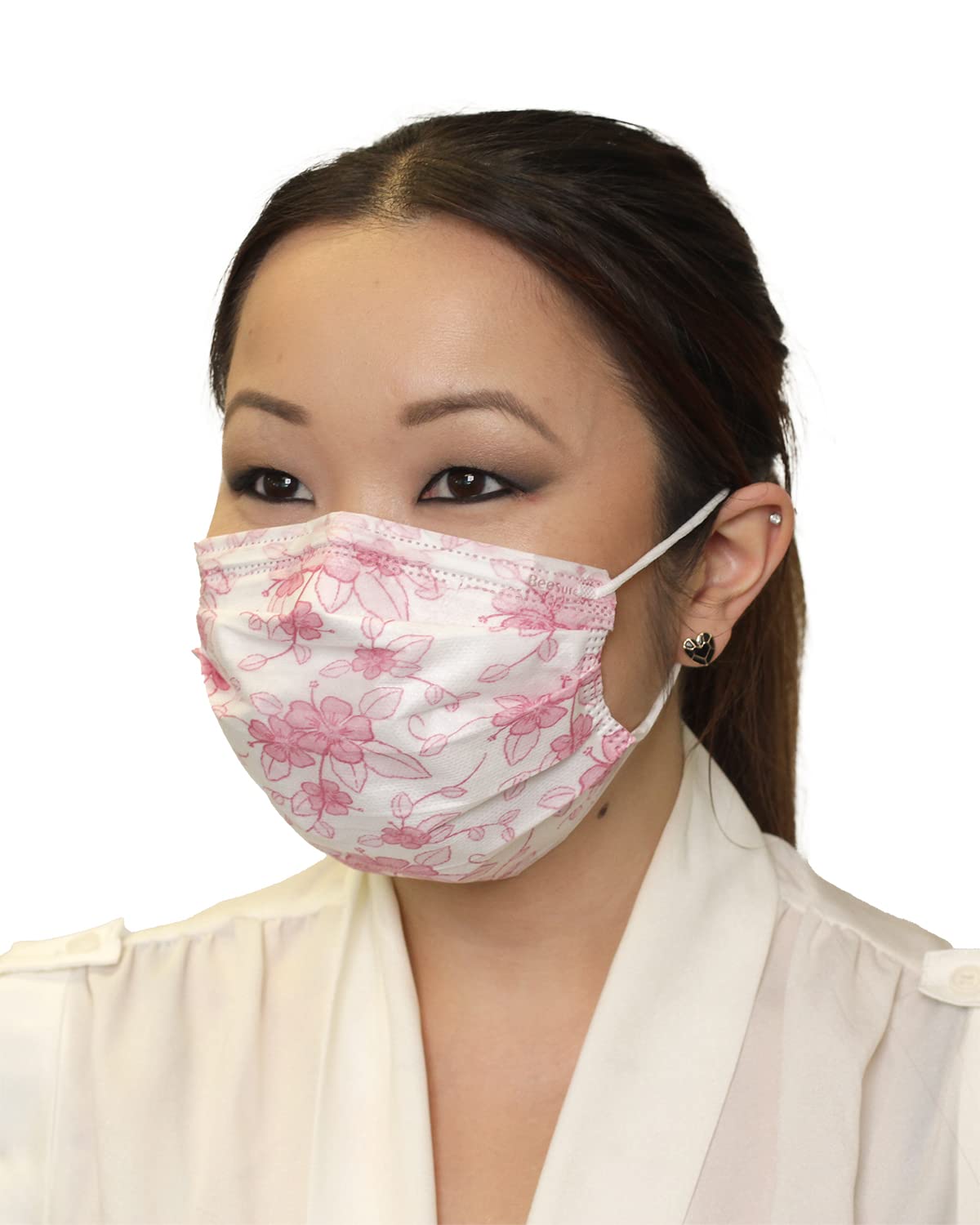 BeeSure BE2300 Floral Face Masks, Hibiscus Pink (Pack of 50)
