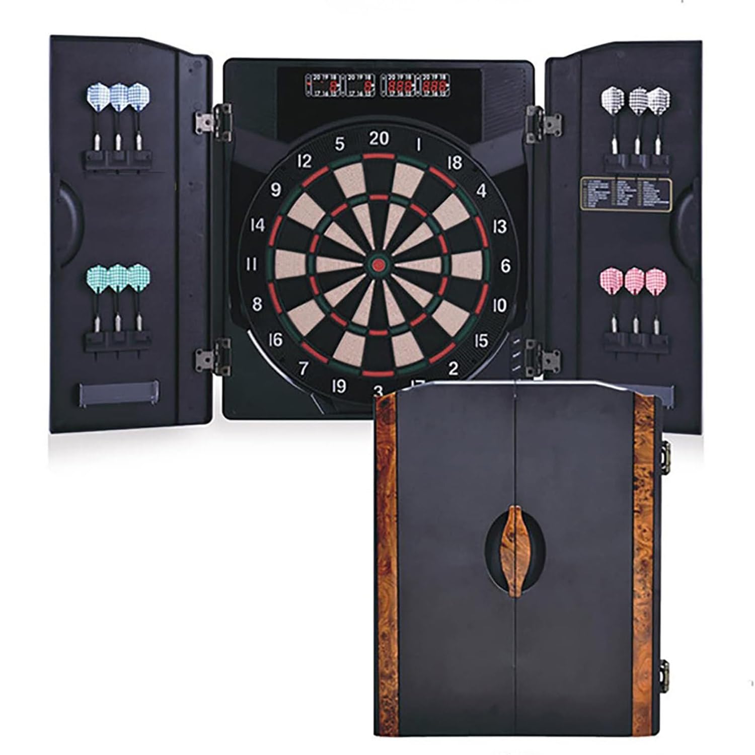 Anxyyds Multicolor Dartboard, Decorative Dartboard Cabinet Set [12 X Soft Tip Darts], Electronic Dartboard, Wooden Cabinet Doors With Integrated Scoreboard