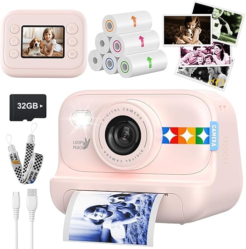 Cámara de impresión instantánea a color para niños - Cámara para niños con papel fotográfico de 5 colores, video de 48 MP y 1080P, 21 marcos