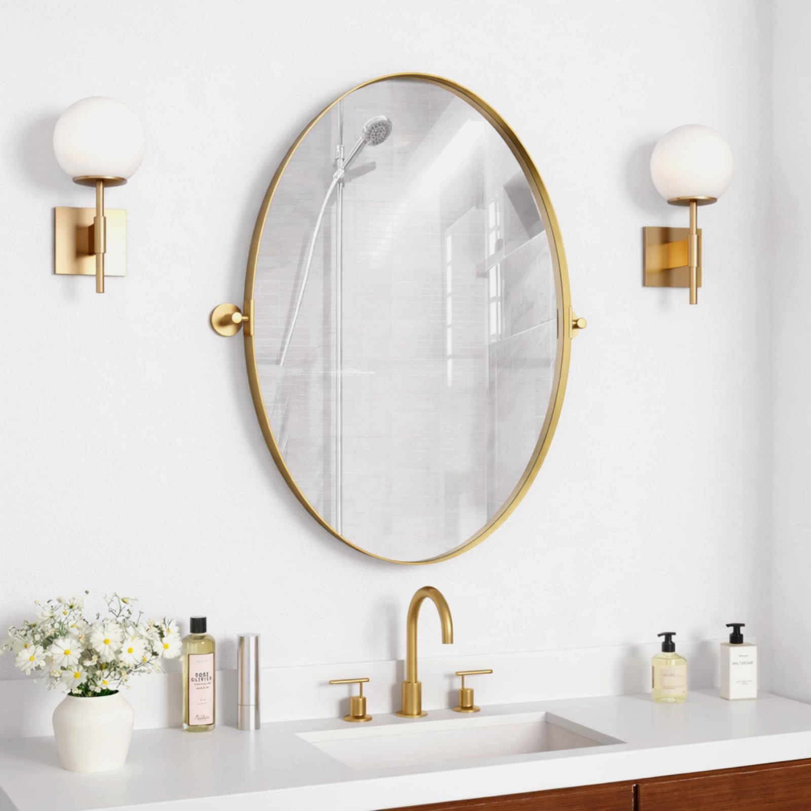 Amazon.com: NXHOME Gold Pivot Oval Bathroom Vanity Mirrror 24 x 36