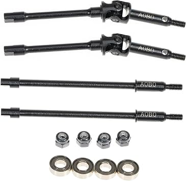 RampCrab Steel Universal Joint Drive Shaft for SCX24 AX24 1/24 RC Crawler Car, Stock Axle Length, 1 Pair Front & Rear Axle CVD Shafts, Upgrades Parts for SCX24 Bronco Deadbolt JLU Gladiator C10