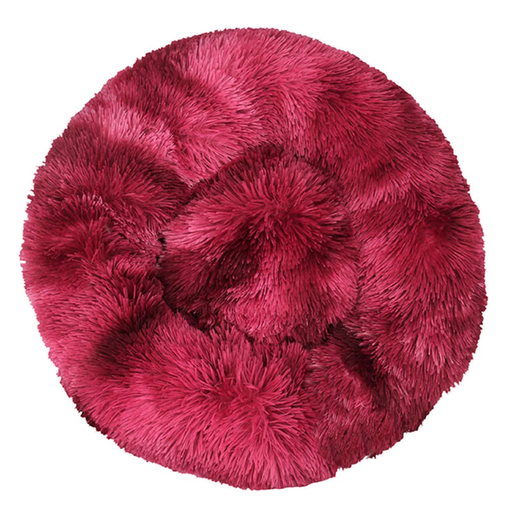 Lukery Dog Cat Donut Bed, Fluffy Plush Puppy Kitten Cuddler Round Bed, Warm and Soft Pet Cosy Anti Anxiety Beds for Small/Medium/Large Dogs (90CM,Burgundy) โ image 1