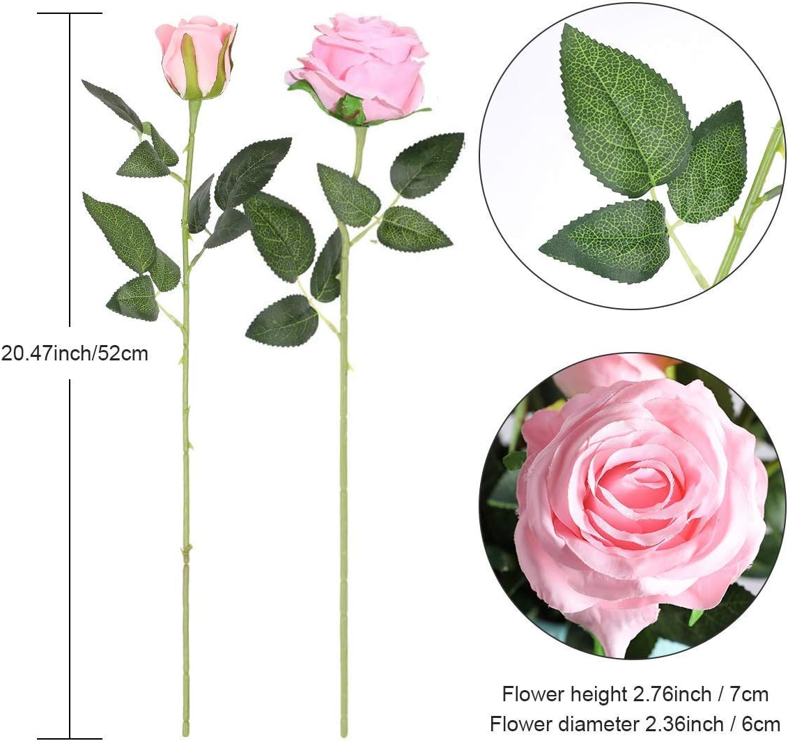 Hawesome 12PCS Artificial Silk Flowers Realistic Roses Bouquet Long Stem for Home Wedding Decoration Party (Pink -1) 1 - Image 5
