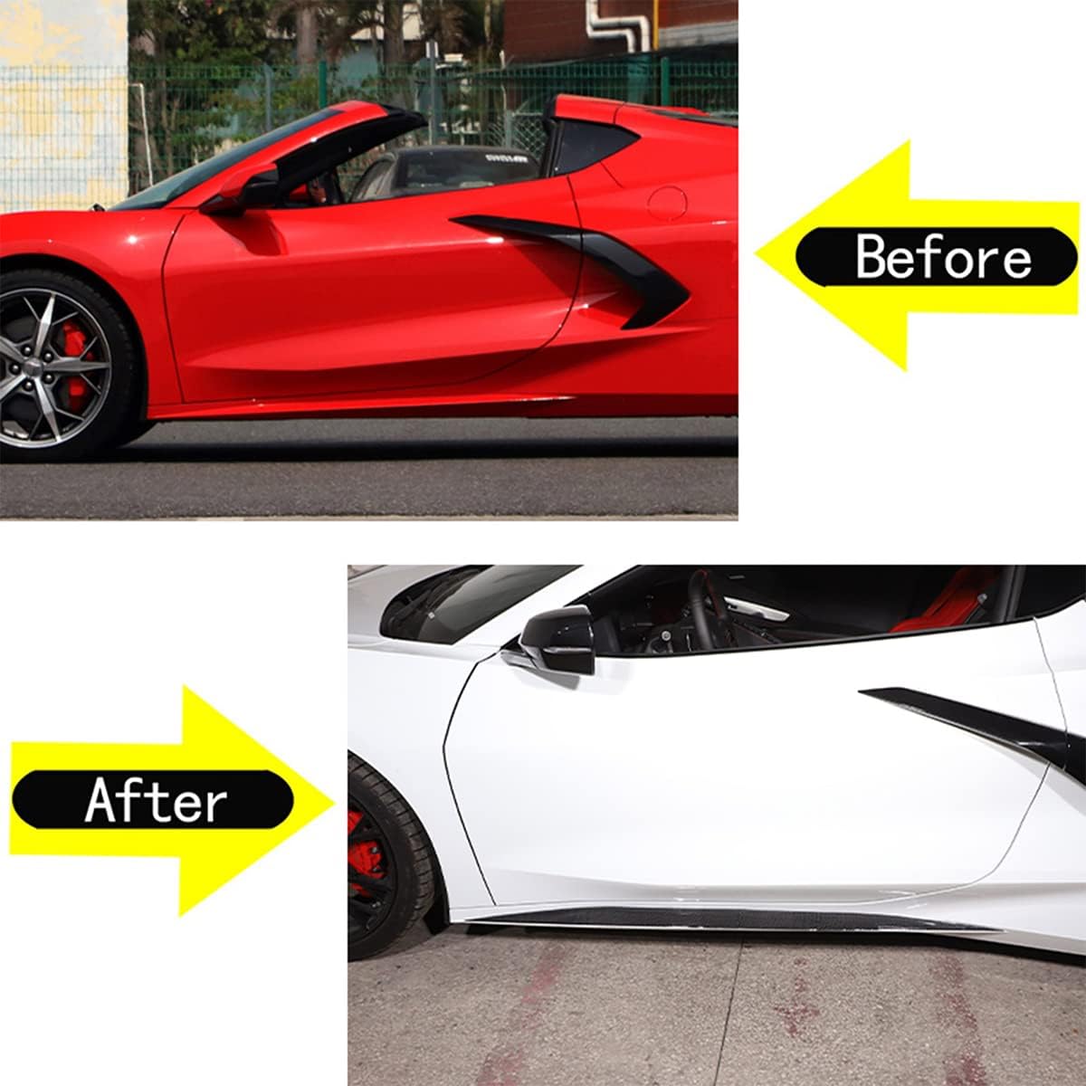 Car Door Side Skirt Trim Strips Kit Compatible with Chevrolet Corvette C8 2020-2023 4PCS,Rocker Panel Sticker Trim,Door Entry Guard Trim Accessories (Black Carbon)