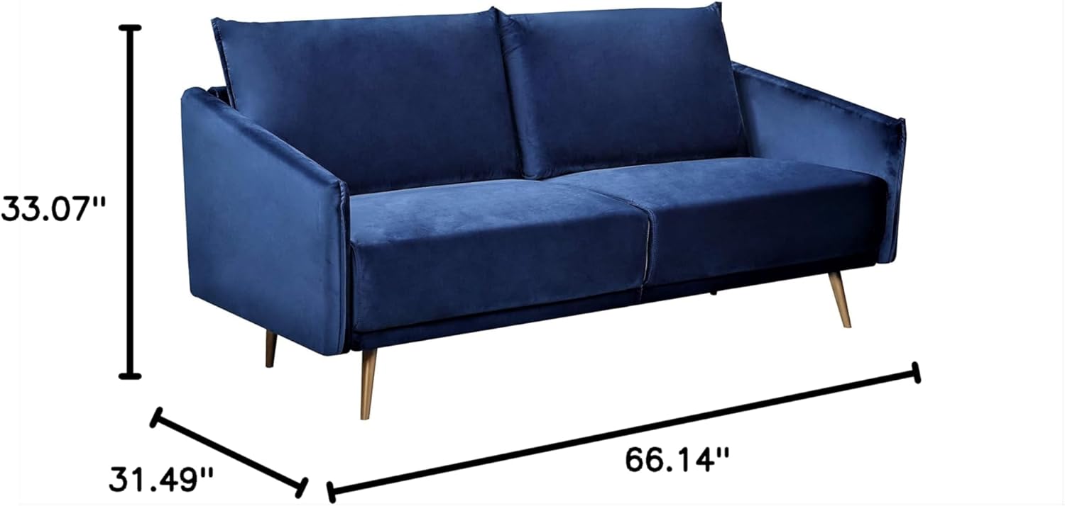 Container Furniture Direct Peterson Ultra Modern Velvet Living Room Sofa, 66.14", Dark Blue