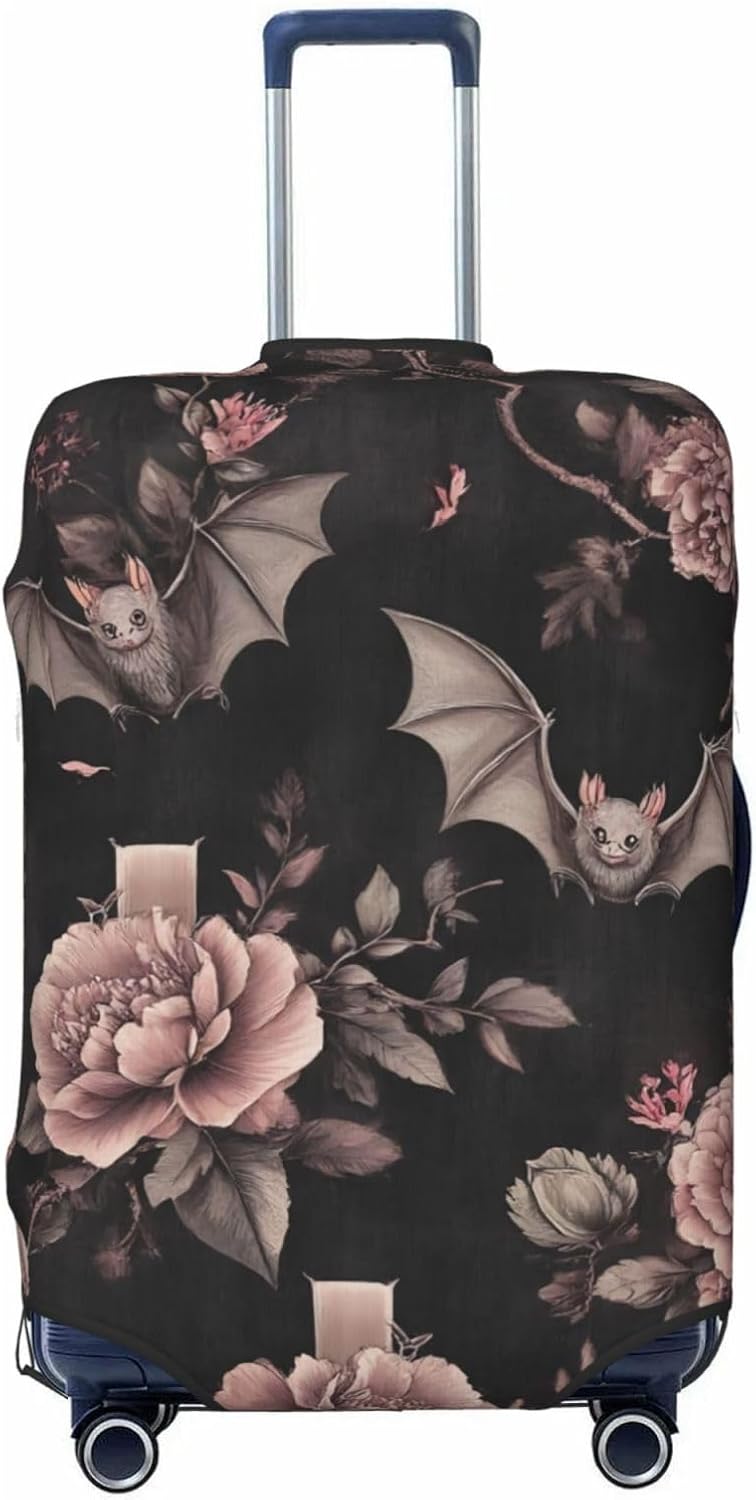 Gothic Bat Colorful Halloween Floral Bat Luggage Cover Elastic Washable Protector Anti-Scratch Travel Suitcase Covers With Concealed Zipper For 18-32 Inch Luggage X-Large