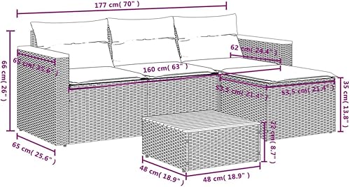 Miniatura 8 de 5-Piece Garden Sofa Set in Grey and Brown, Durable PE Rattan and Solid Acacia Wood Outdoor Furniture with Modular Design, Weather-Resistant
