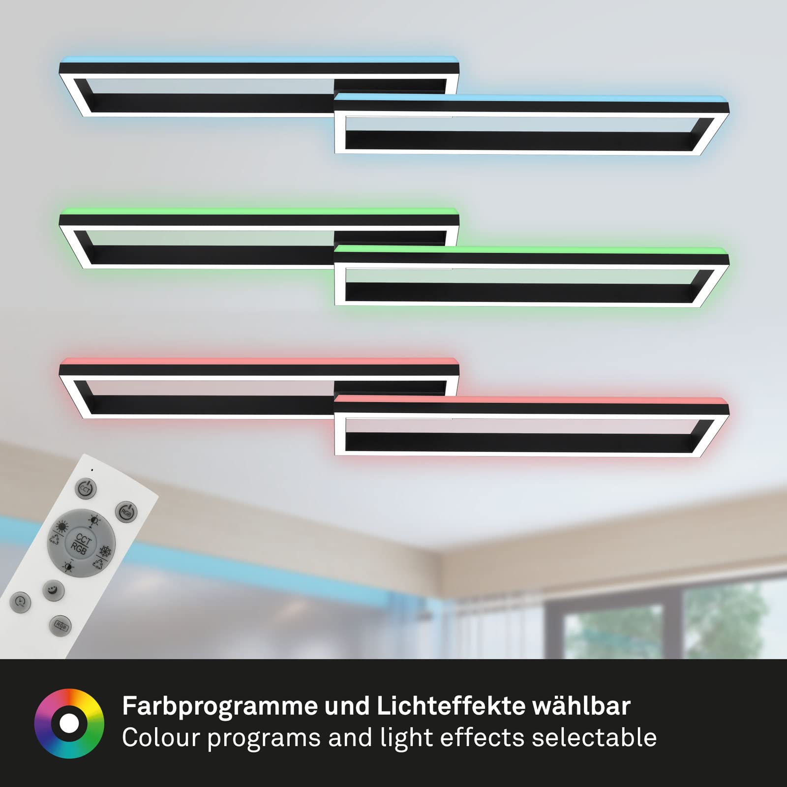 Briloner Leuchten - Deckenlampe RGB, Backlight Deckenleuchte LED, Dimmbar, Farbtemperatur einstellbar, LED Frame RGB, Fernbedienung, Schwarz