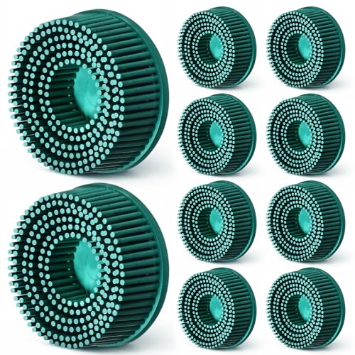 Hicarer 10 Pcs 2 Inch Bristle Discs Grit 50# Abrasive Bristle Disks Green Coating Removal Discs for Metal