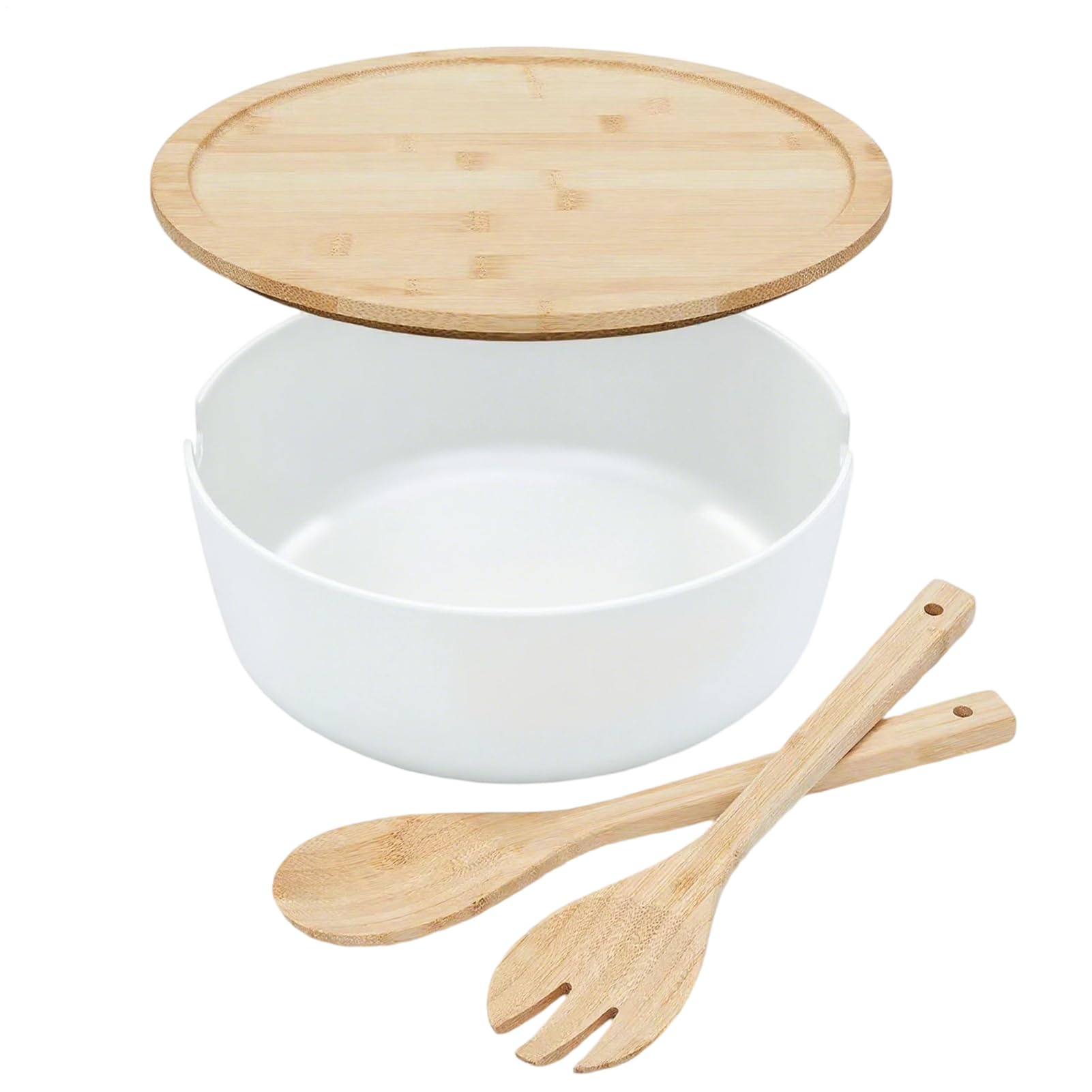 Ensaladera Ensaladeras De Madera Vajilla Cuchara Tenedor | Ensaladera Con Tapa Contenedores Alimentos Snacks Pasta Cereales Fideos Preparación Comidas Almuerzo Cena Camping Hogar