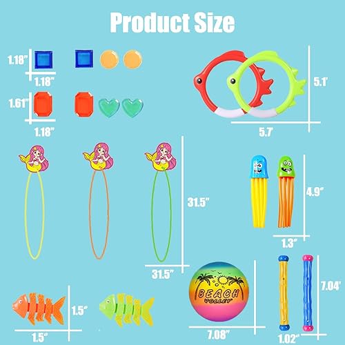 Miniatura 3 de YF-TOW Juguetes de piscina para niños de 4 a 8 años, juegos de juguetes de buceo en piscina con anillos de natación, gemas de buceo, pulpo de buceo,