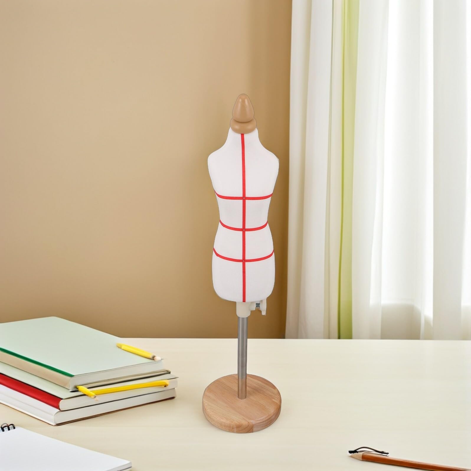 Veemoon Maniquí de Costura Femenino Miniatura Ajustable 31-48 Cm, Torso de Algodón Claro 1/4 Base de Madera, Maniquí para Diseño de Moda, Confección y Exhibición de Vestidos
