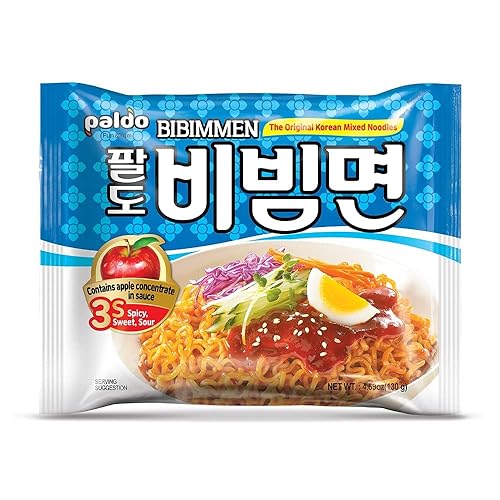 Miniatura 2 de Paldo Fun  Yum Bibim - Fideos fríos instantáneos para hombre paquete de 5 ramen frío sin caldo con salsa de condimentos dulce y picante ramyun