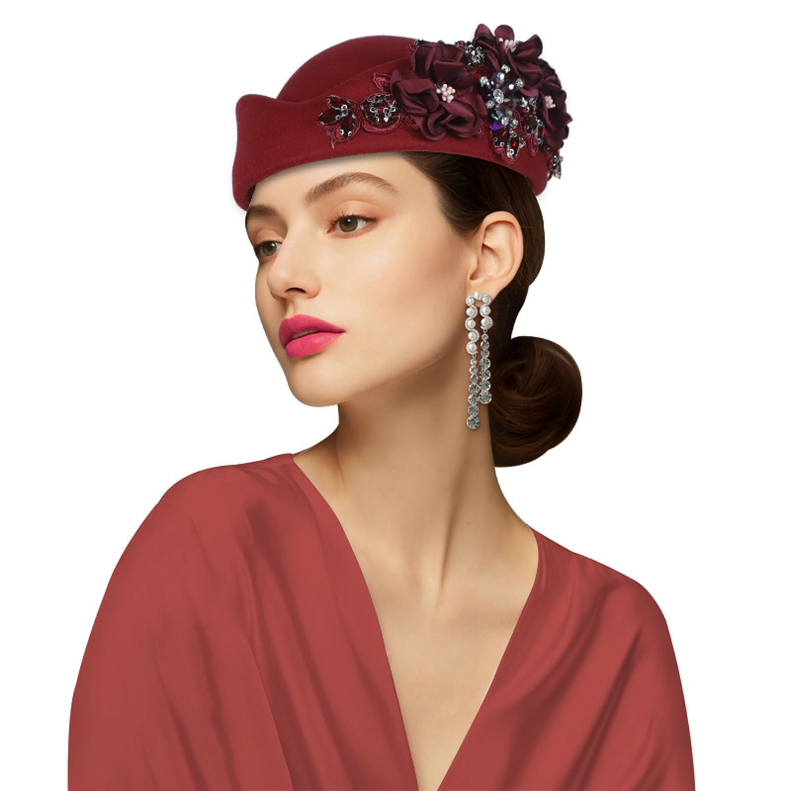 Béret brodé ajustable bordeaux : résoud le problème de taille des chapeaux classiques - 7