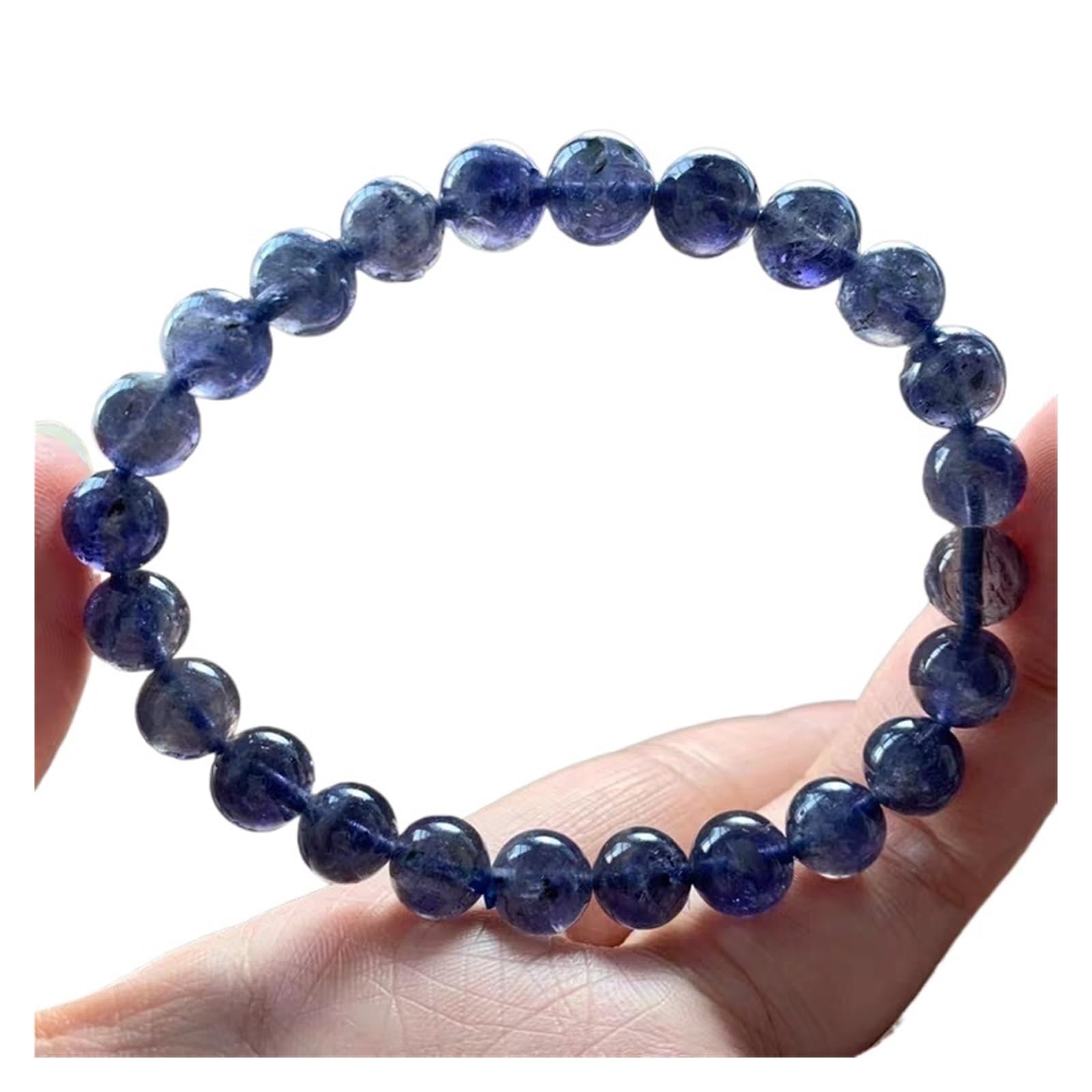 Generico Bracciale elasticizzato blu naturale da donna con perline di cristallo 7 mm 8 9 AAAAA