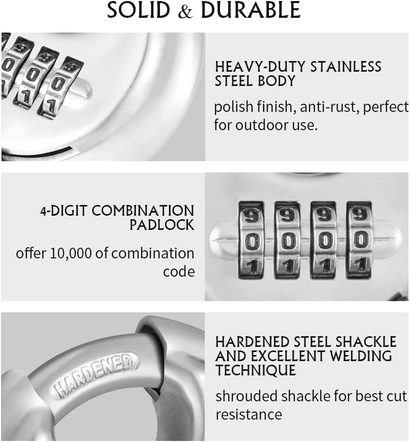4 Digit Combination Lock, Combination Disc Padlock with Hardened Steel Shackle Combo Padlock for Sheds, Locker, Storage Unit, Gym and Fence (4 Pcs)