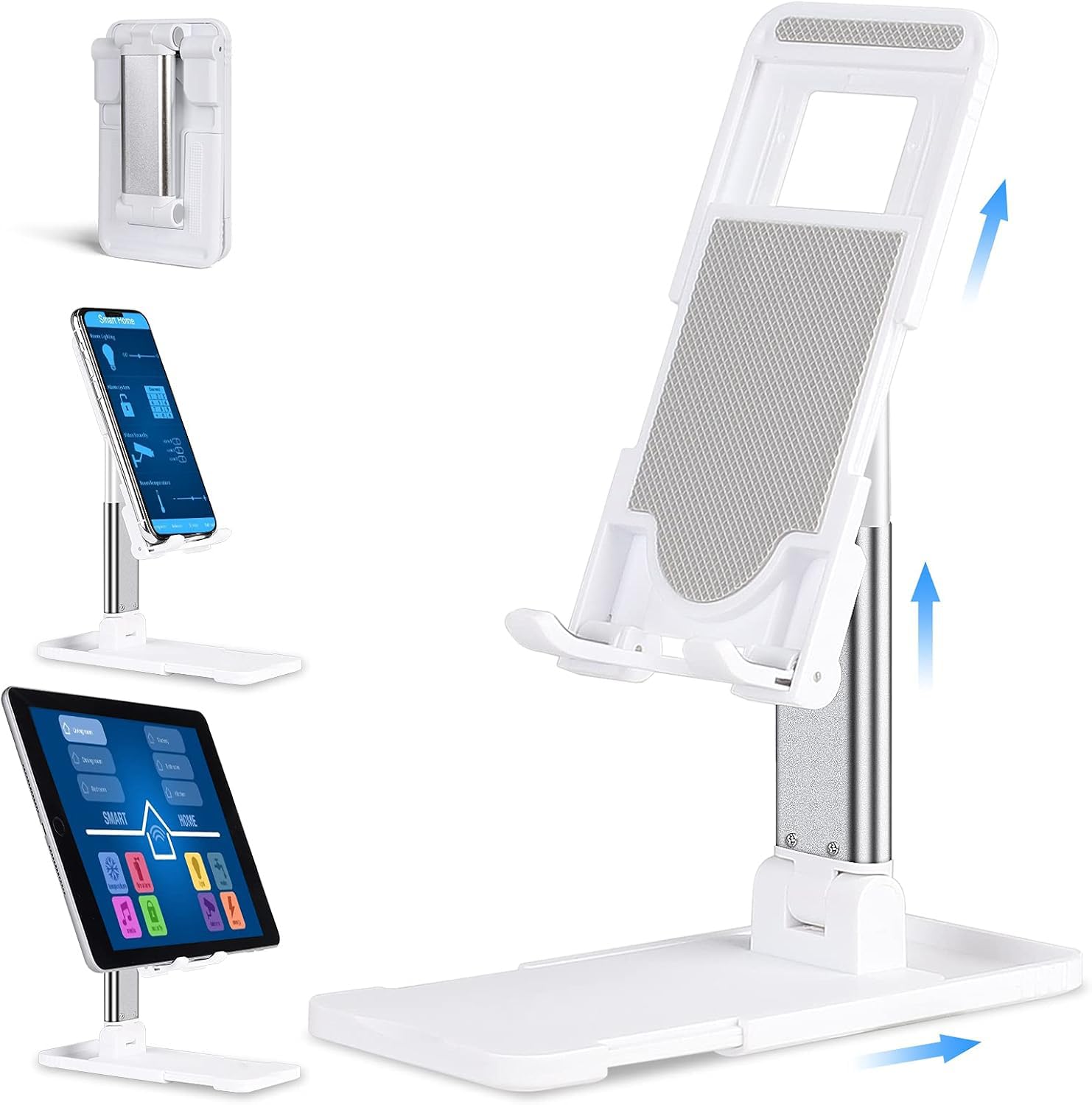 Adjustable Tablet Stand Mobile Stand Universal Tablet Stand, Angle Adjustable Tablet Stand with Telescopic Base, Fully Foldable Desktop Holder for 3.5-11" Tablet and Smartphone Foldable Stand