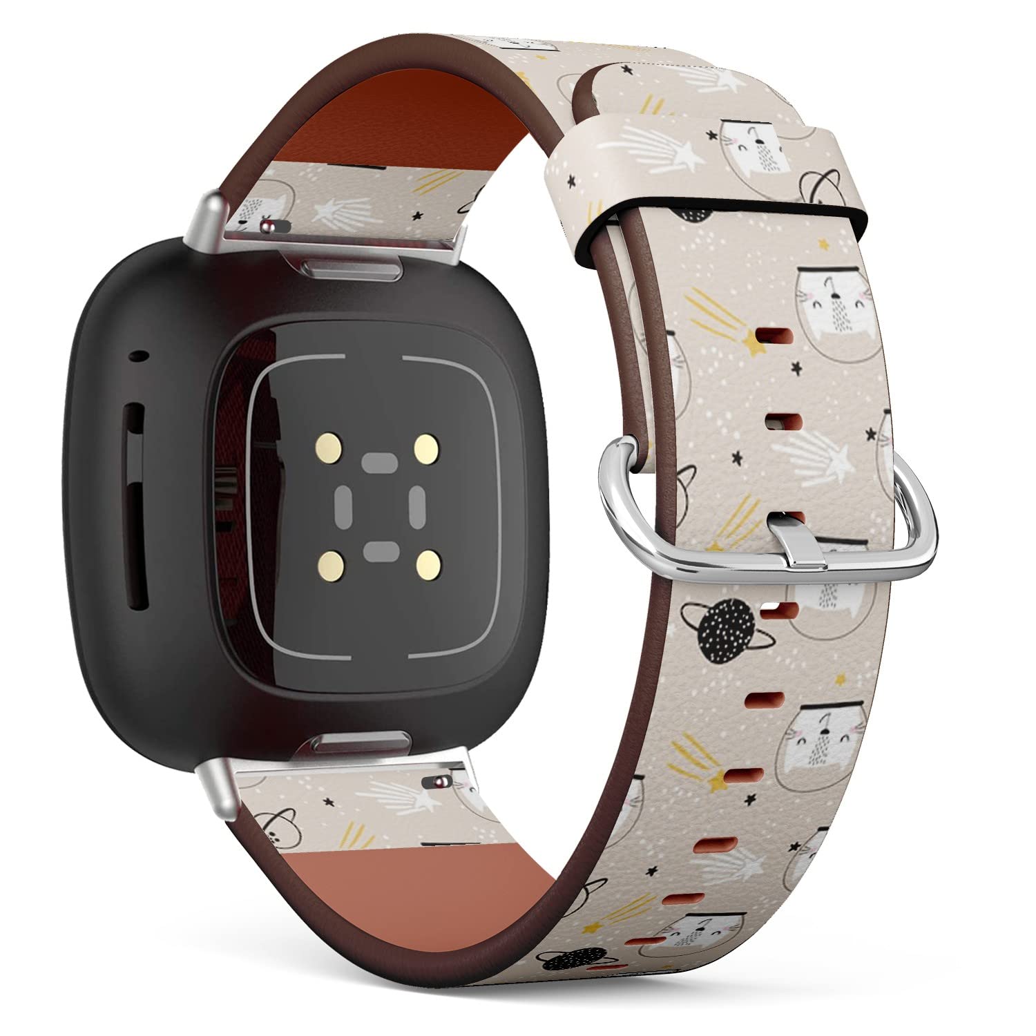 CJBROES Replacement Leather Watch Band, Compatible with Fitbit Versa 3 and Fitbit Sense of Wristband Bracelet Accessory - Childish Cute Cats