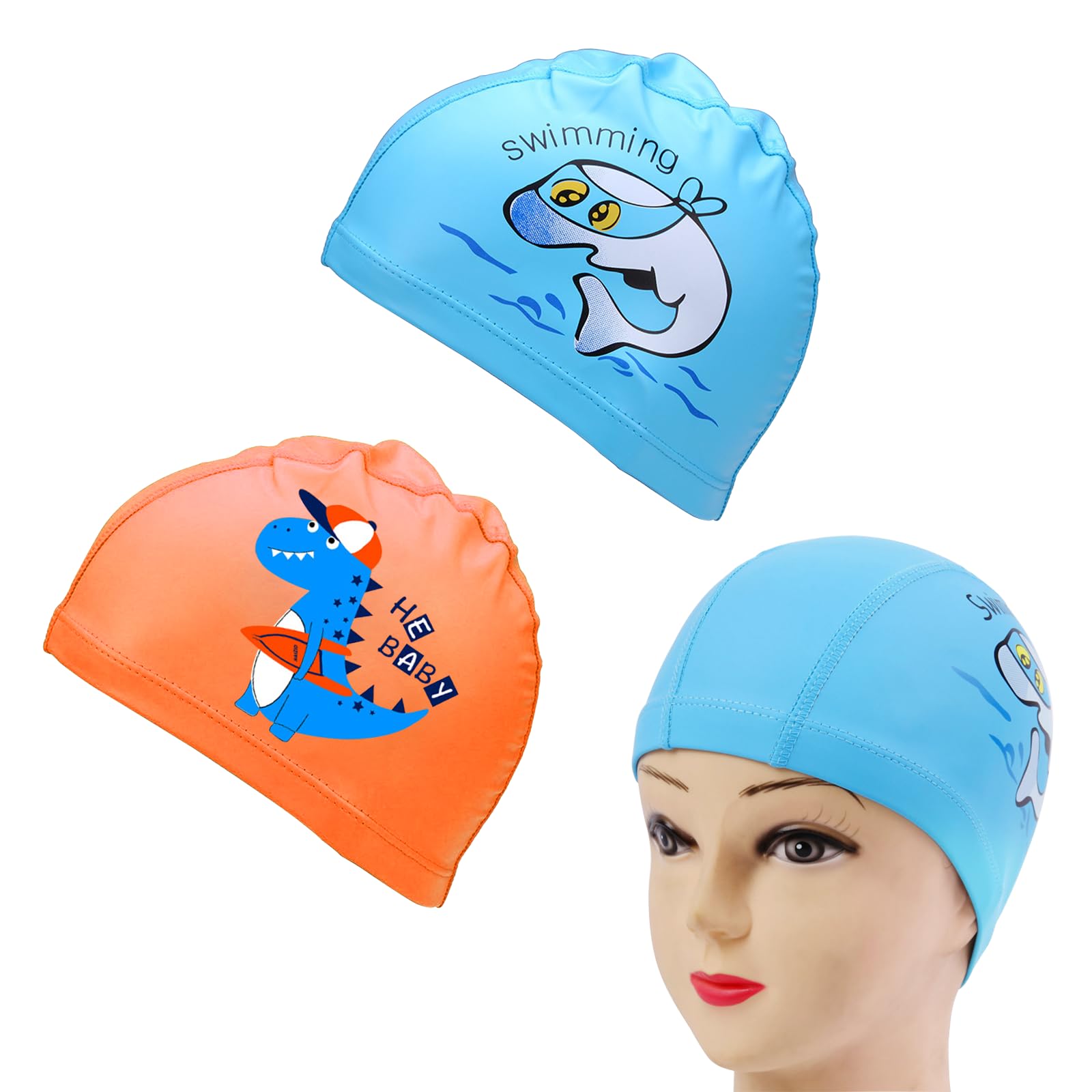 3-Pack Kids Swim Caps | Waterproof PU Caps With Cute Cartoon Patterns