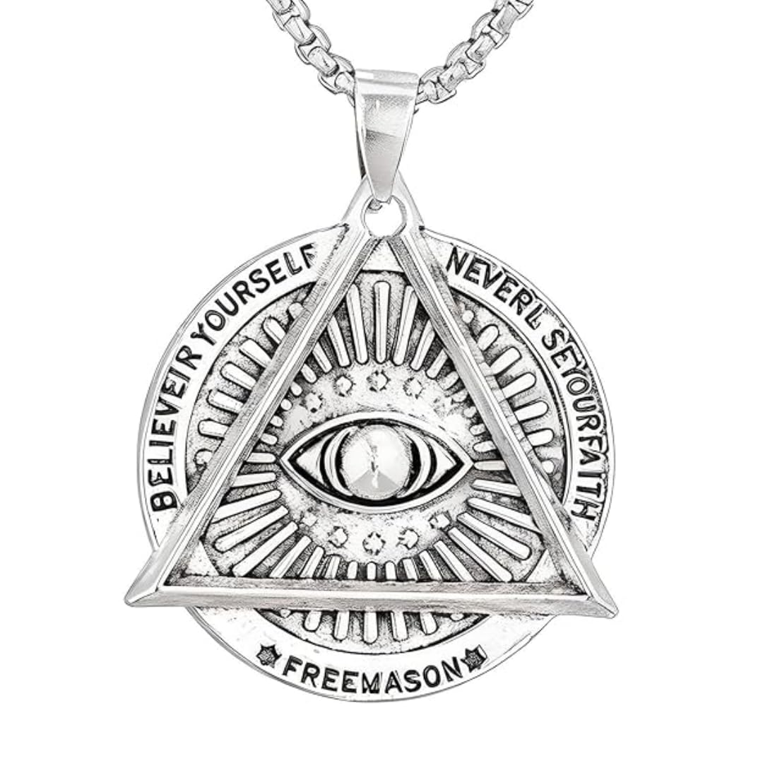 the men thing MASONIC EYE (T) - Pure Titanium Steel Pendant with Stainless Steel 24inch Round Box Chain, European trending Style for Men & Boy-picture-44