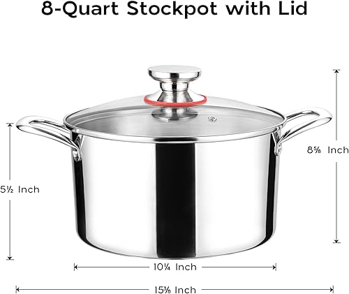 Miniatura 2 de Onader Olla de acero inoxidable 1810 olla de cocina de 8 cuartos con tapa olla de inducción de tres capas