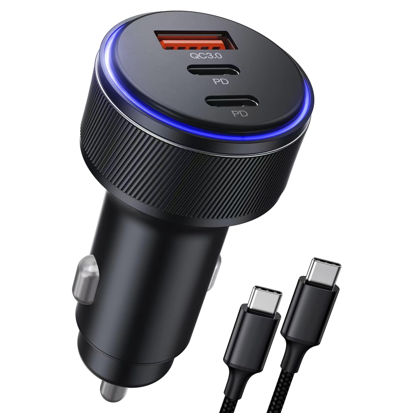 USB C Car Charger,90W 3-Port Dual USB-C & USB-A Car Power Adapter,Includes a Fast Charging Cable for iPhone 16/15/14/13/12/11/Pro Max, iPad, Samsung Galaxy, Google Pixel and Android Devices