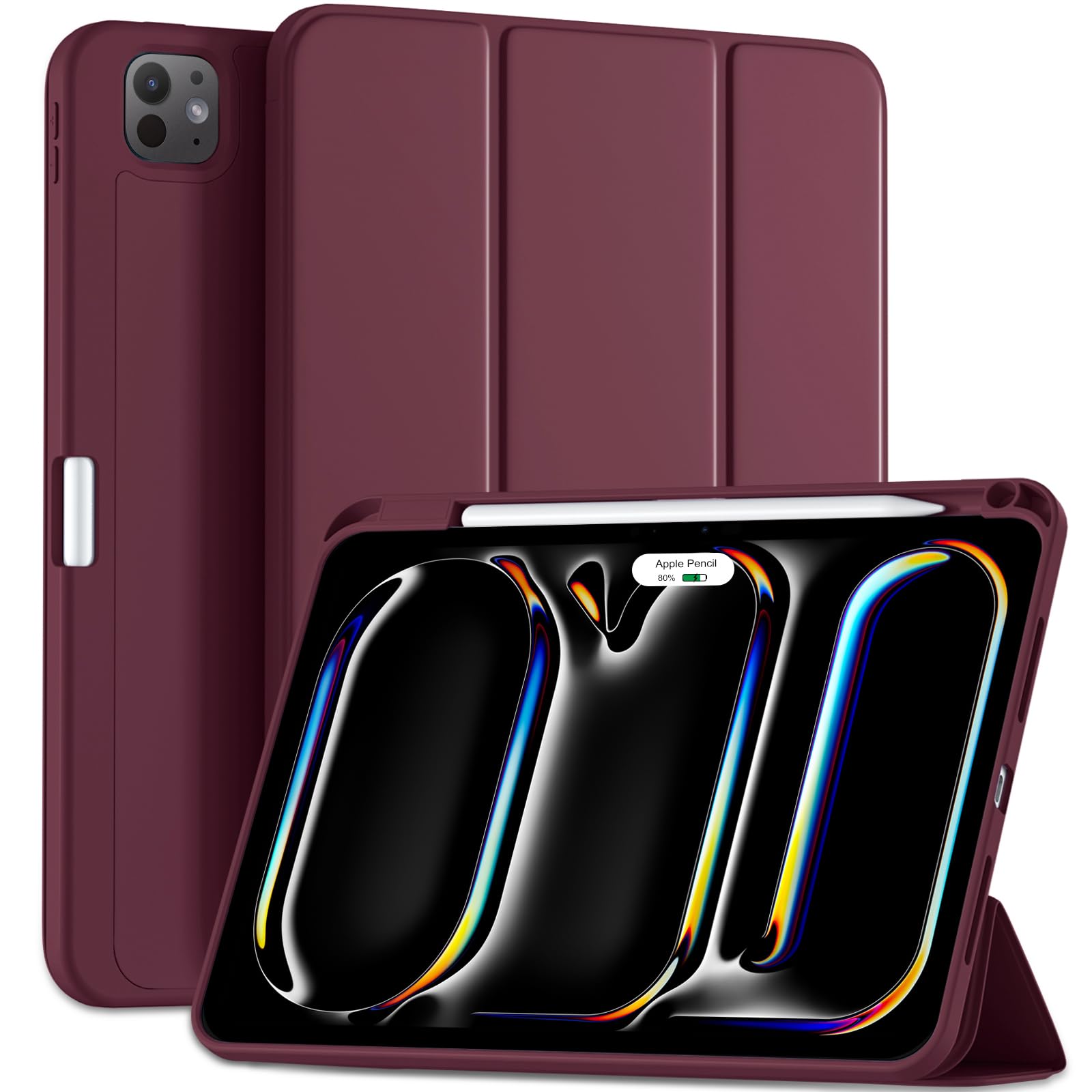 MaledanCase for iPad Pro 11 Inch M5/M4 (2025/2024) with Pencil Holder, Slim Flexible TPU Back Shockproof Protective Cover Support Apple Pencil Pro/USB-C, Wine Red