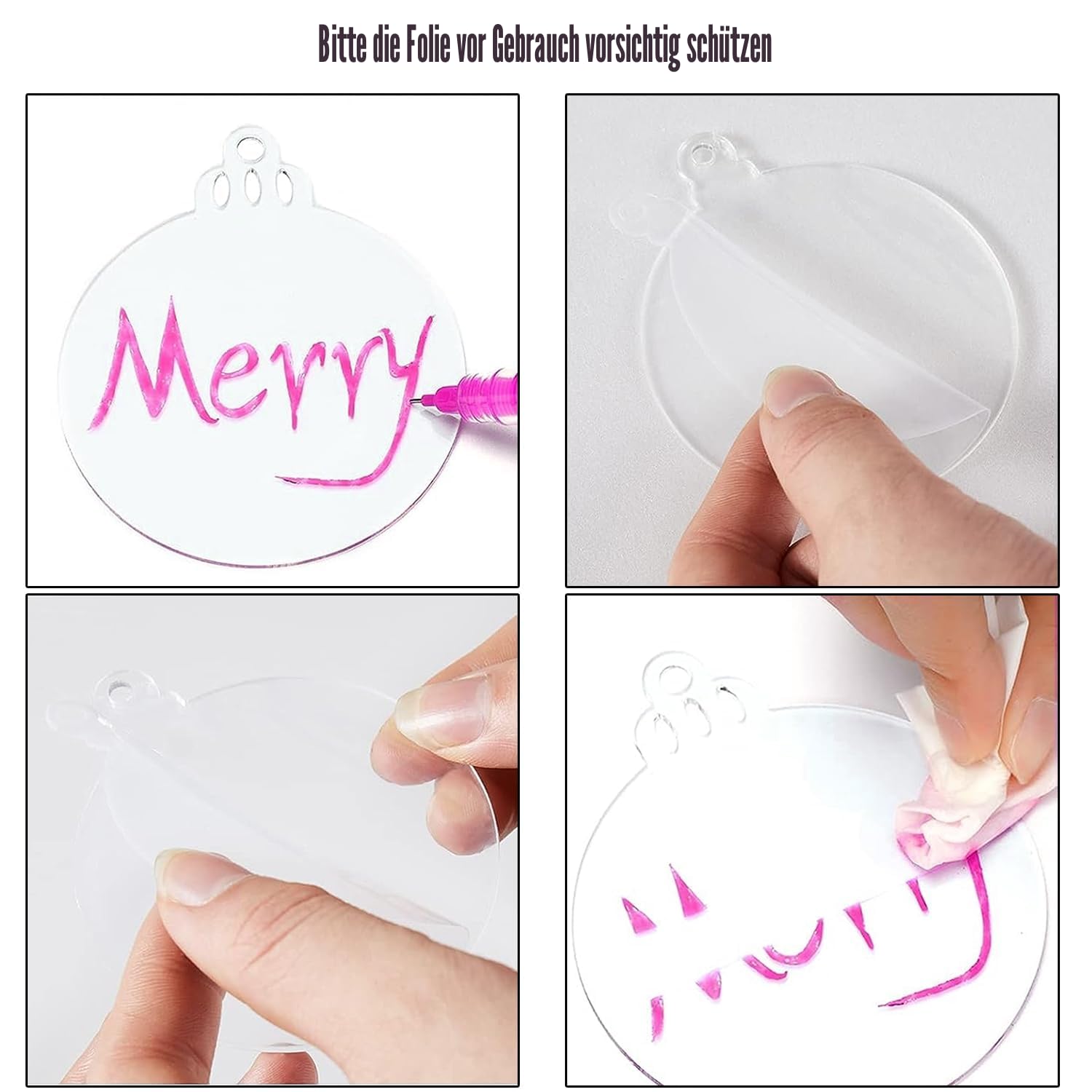50 Stück Acrylscheibe Weihnachtskugel Acrylscheibe, 10 cm Deko Anhänger Christmas, Acryl Weihnachtskugeln mit Rotem Seil, Durchsichtig Runde Anhänger für Ornaments DIY Kit