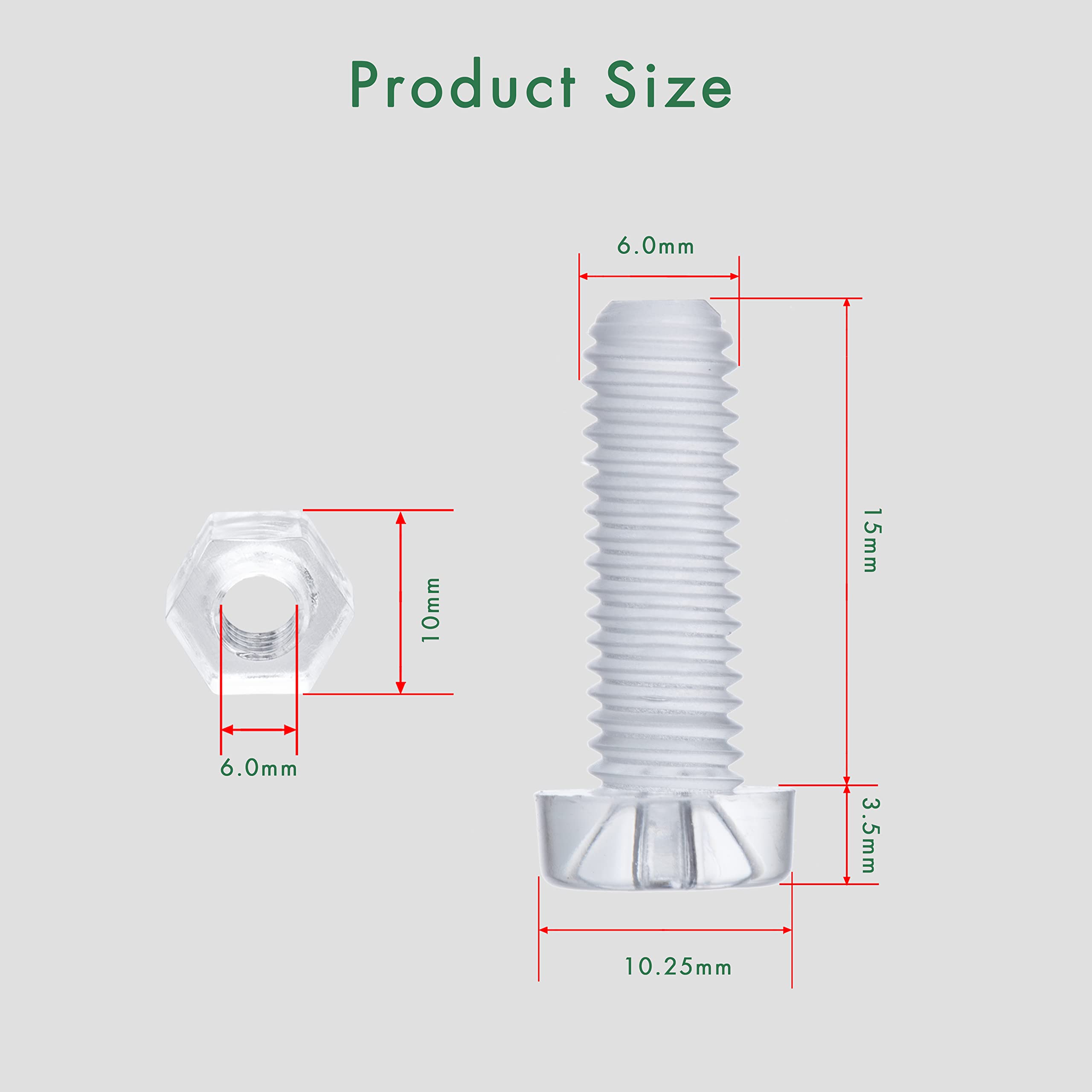 Pzsmocn 60 Pieces/30 Sets M6*15 mm PC Transparent Plastic Cross-recessed Round Head Screws and Hexagonal Nuts Kit - Image 2