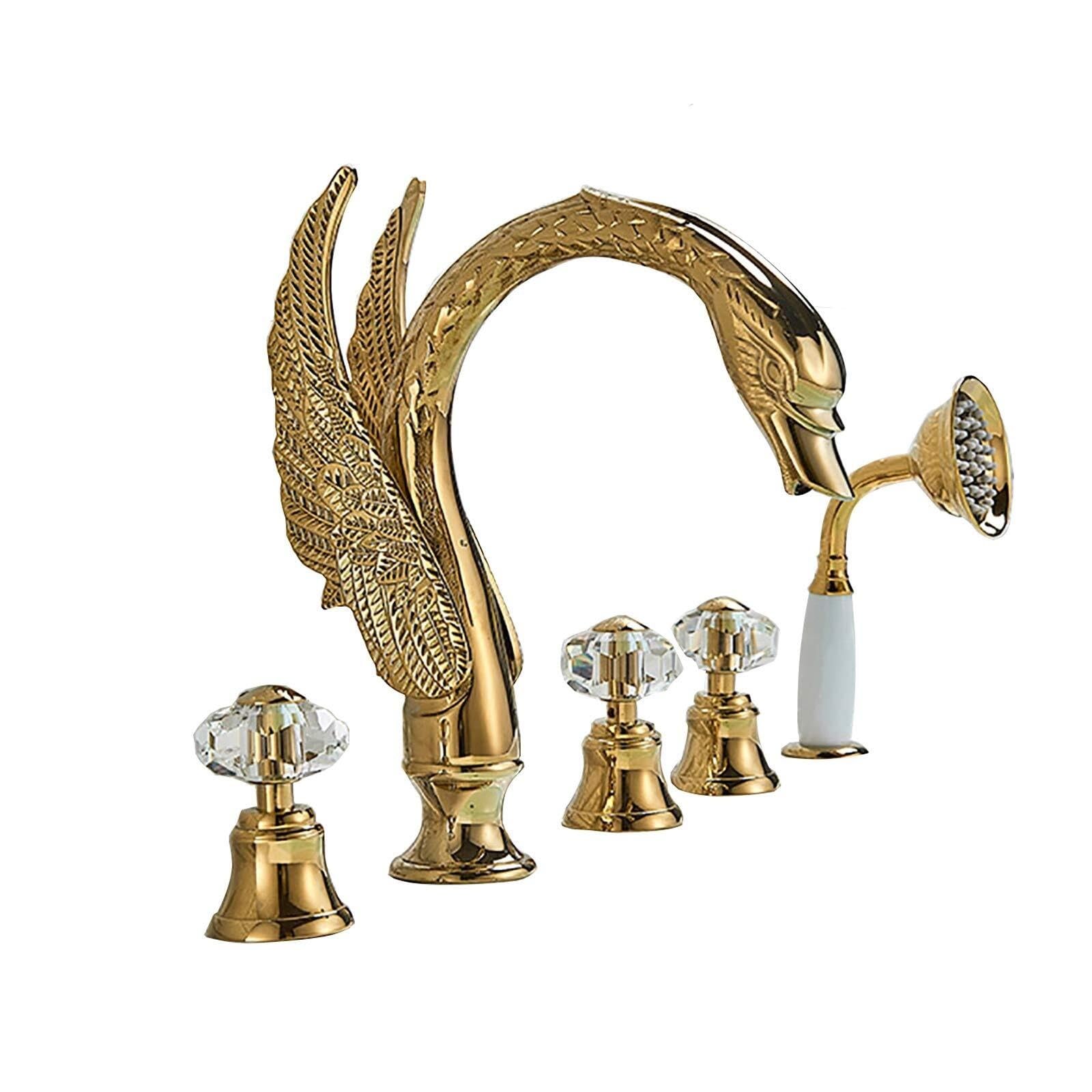 DFGHNBVC Deck Mounted Bathtub Faucet With Handheld Shower 3 Handles 5 Hole Brass Tub Filler Cold Hot Water Mixer Tap