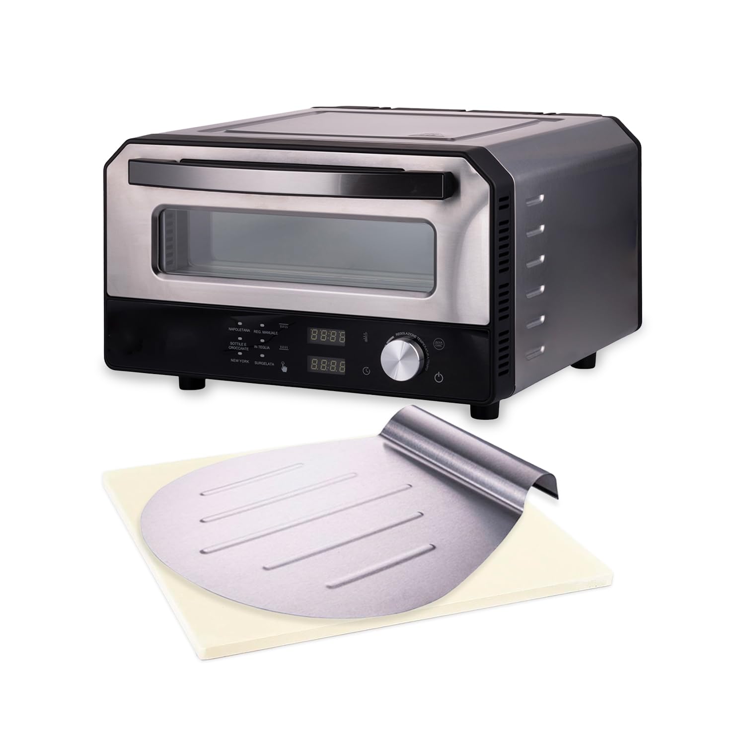Avilia - Forno Pizza Elettrico 400°C con Display Digitale e 6 Programmi di Cottura, Include Pala per Pizza in Acciaio Inox, Facile da Usare con Controllo Preciso della Temperatura