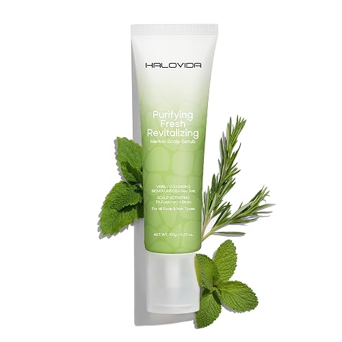 HALOVIDA Sea Salt Rosemary & Mint Scalp Scrub, Clean Silicon Oil-Free, Itchy Relief Scalp Treatment for Dandruff, Gently Exfoliator Cruelty-Free, Relieves Dryness, Promotes Hair Growth