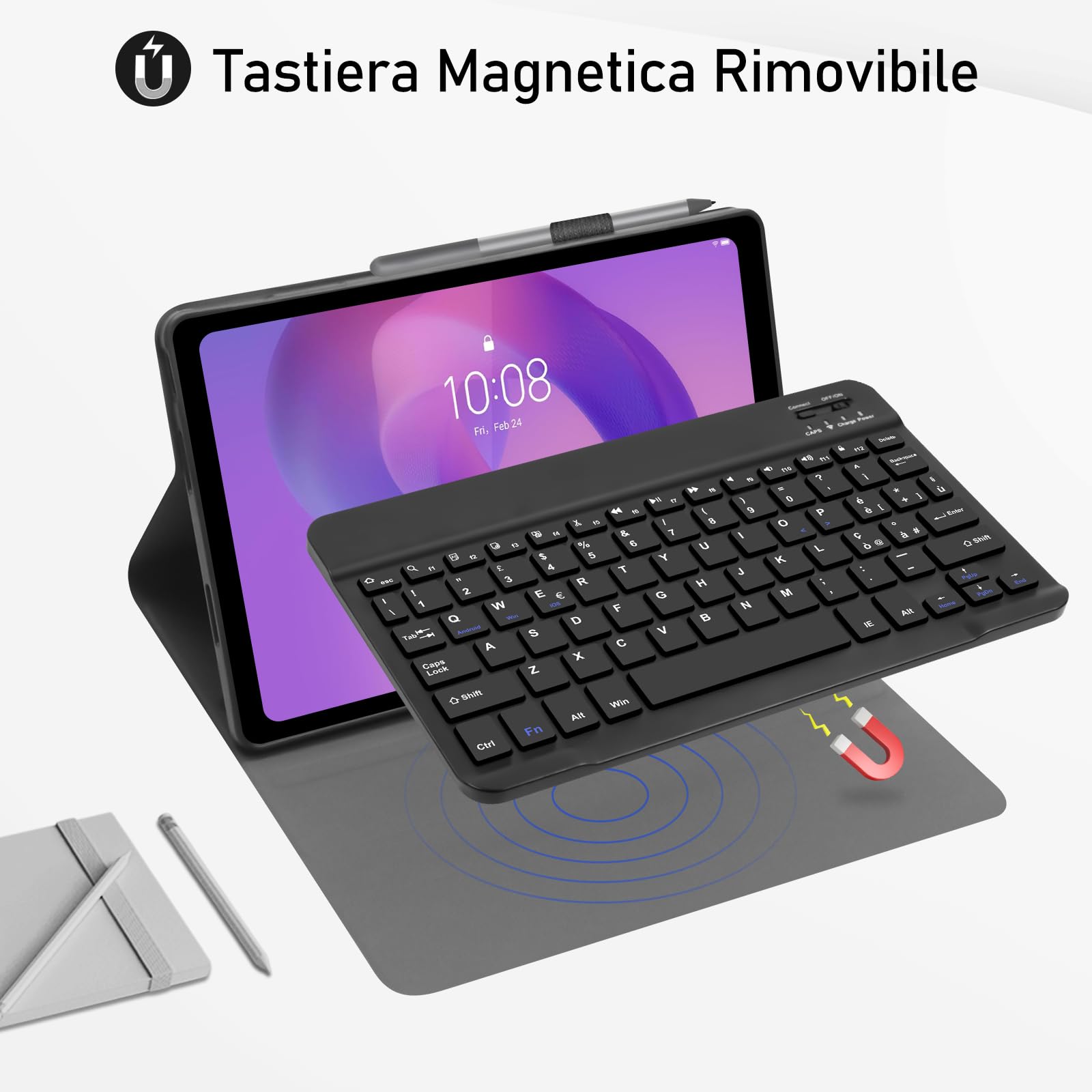 Custodia con Tastiera per Lenovo Idea Tab 11 Pollici 2025 - Bluetooth QWERTY Rimovibile Custodia con Tastiera Wireless Keyboard per Lenovo Idea Tab Tablet 11 2025 (TB-336ZU/TB-336FU), Nero
