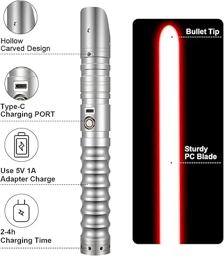 Miniatura 4 de CVCBSER FX Dueling Sable de luz RGB 12 colores cambiables de aleación de aluminio de primera calidad Hilt Light sable con 9 modos de sonido de