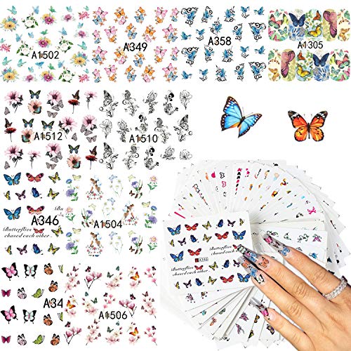 LABOTA 48 Blätter Schmetterling Nail Art Wassertransfer Aufkleber Abziehbilder, Schmetterling Nagelsticker Selbstklebend…